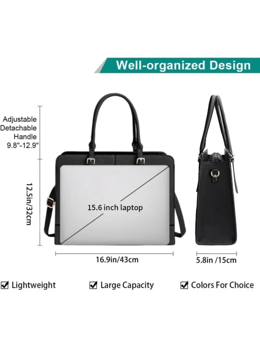 Stylish Leather Laptop Tote Bag for Women - Fits 15.6